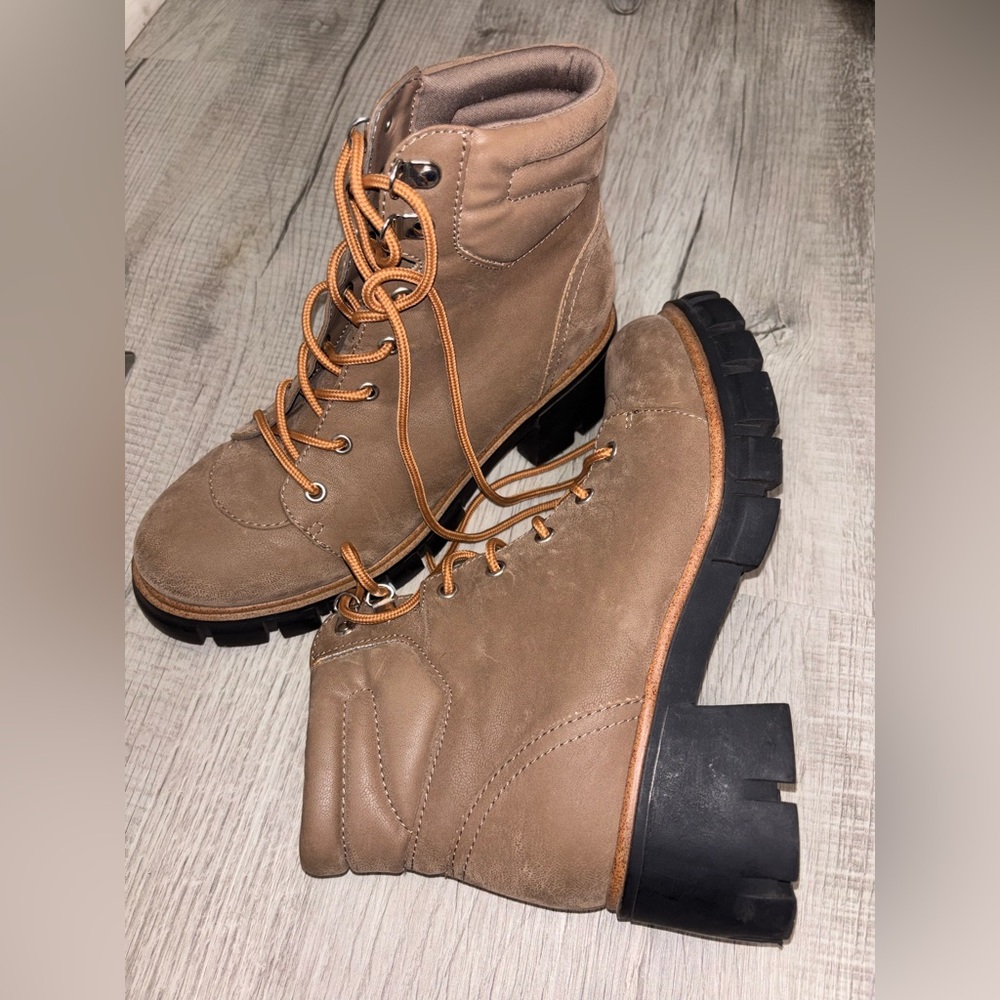 MIA Tan Lace-Up Chunky Black Sole Combat Boots